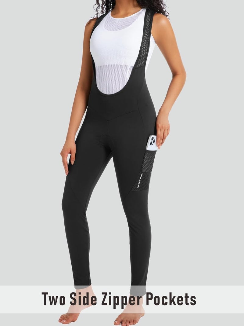 qualidyne Women's Thermal Fleece 4D Padded Cycling Bib Tights with Pockets, Ankle Zips, Full-Length for Cold Weather - Image 2
